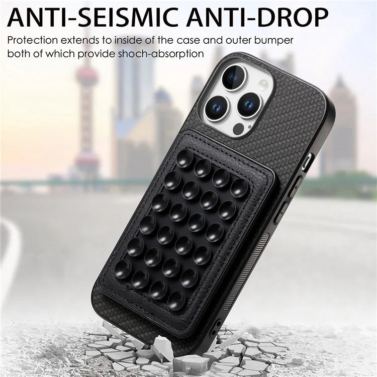 For iPhone 16 Pro Max Case Carbon Fiber Texture Leather Back Cover with Magnetic Detachable Suction Cup