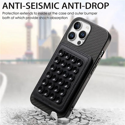 For iPhone 16 Pro Max Case Carbon Fiber Texture Leather Back Cover with Magnetic Detachable Suction Cup