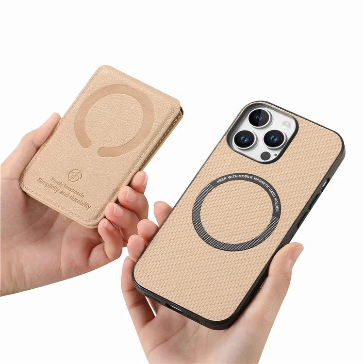 For iPhone 16 Pro Max Case Carbon Fiber Texture Leather+TPU Kickstand Phone Cover Detachable Card Holder