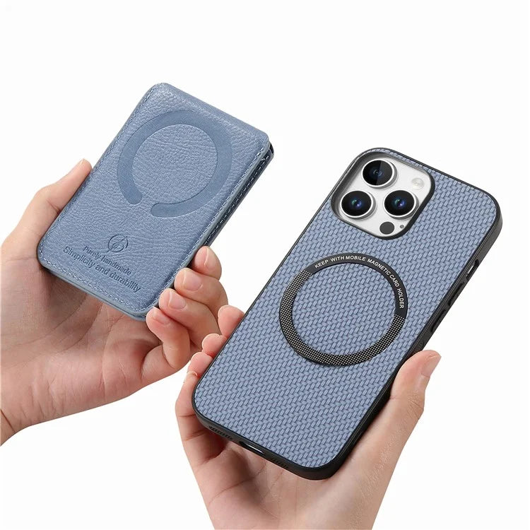 For iPhone 16 Pro Max Case Carbon Fiber Texture Leather+TPU Kickstand Phone Cover Detachable Card Holder