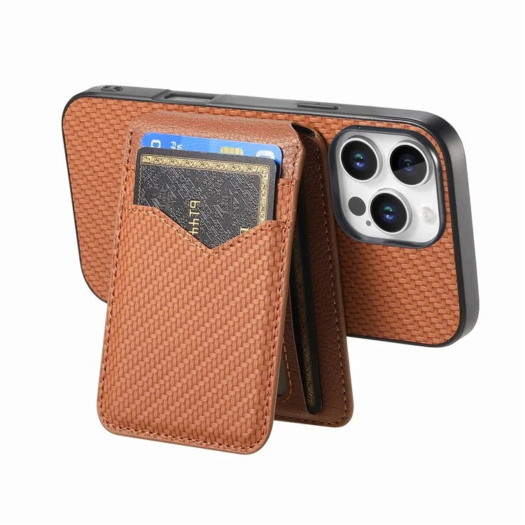 For iPhone 16 Pro Max Case Carbon Fiber Texture Leather+TPU Kickstand Phone Cover Detachable Card Holder