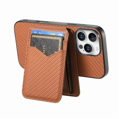 For iPhone 16 Pro Max Case Carbon Fiber Texture Leather+TPU Kickstand Phone Cover Detachable Card Holder