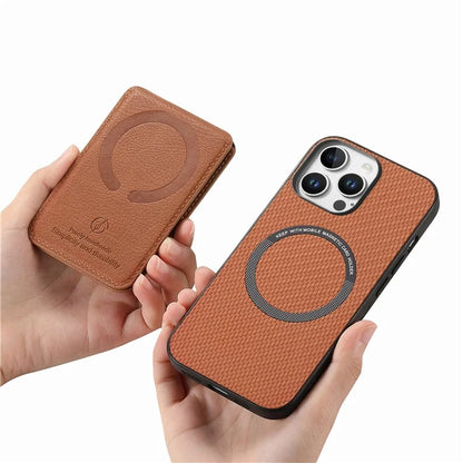 For iPhone 16 Pro Max Case Carbon Fiber Texture Leather+TPU Kickstand Phone Cover Detachable Card Holder