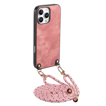 For iPhone 16 Pro Max Case Retro Texture Leather Coated PC+TPU Phone Cover with Hanging Rope