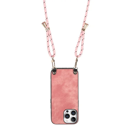 For iPhone 16 Pro Max Case Retro Texture Leather Coated PC+TPU Phone Cover with Hanging Rope
