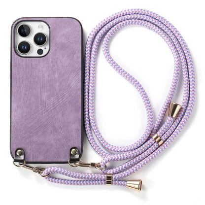 For iPhone 16 Pro Max Case Retro Texture Leather Coated PC+TPU Phone Cover with Hanging Rope
