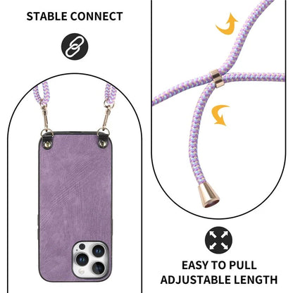 For iPhone 16 Pro Max Case Retro Texture Leather Coated PC+TPU Phone Cover with Hanging Rope