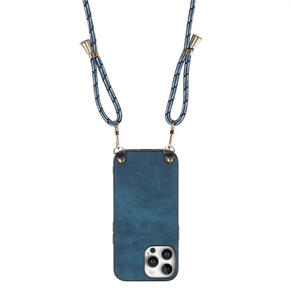 For iPhone 16 Pro Max Case Retro Texture Leather Coated PC+TPU Phone Cover with Hanging Rope