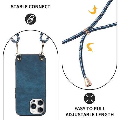 For iPhone 16 Pro Max Case Retro Texture Leather Coated PC+TPU Phone Cover with Hanging Rope
