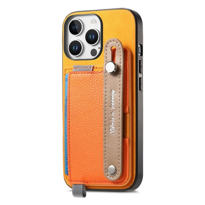 For iPhone 16 Pro Max Case Wristband Kickstand Leather+TPU Phone Cover Detachable Card Holder