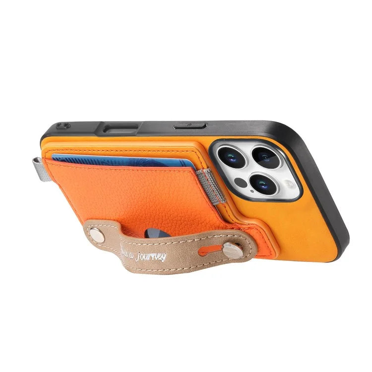 For iPhone 16 Pro Max Case Wristband Kickstand Leather+TPU Phone Cover Detachable Card Holder