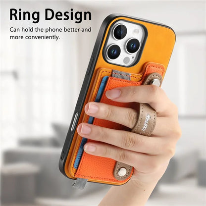 For iPhone 16 Pro Max Case Wristband Kickstand Leather+TPU Phone Cover Detachable Card Holder