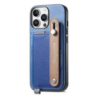 For iPhone 16 Pro Max Case Wristband Kickstand Leather+TPU Phone Cover Detachable Card Holder