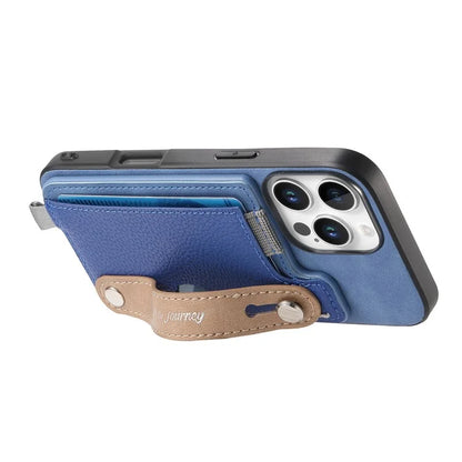 For iPhone 16 Pro Max Case Wristband Kickstand Leather+TPU Phone Cover Detachable Card Holder
