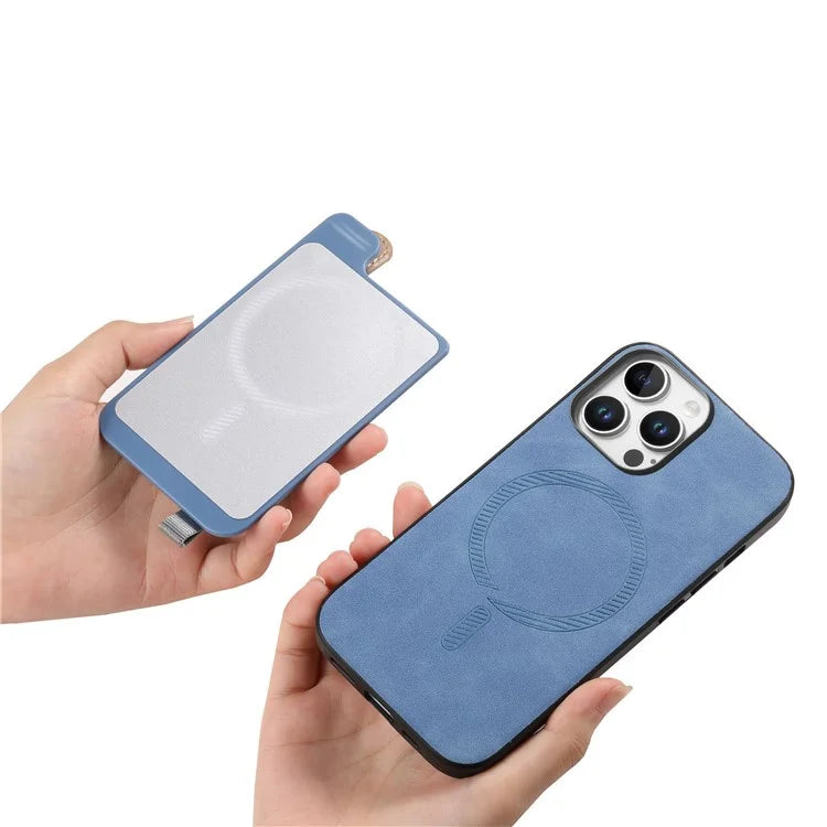 For iPhone 16 Pro Max Case Wristband Kickstand Leather+TPU Phone Cover Detachable Card Holder