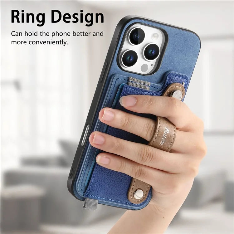 For iPhone 16 Pro Max Case Wristband Kickstand Leather+TPU Phone Cover Detachable Card Holder