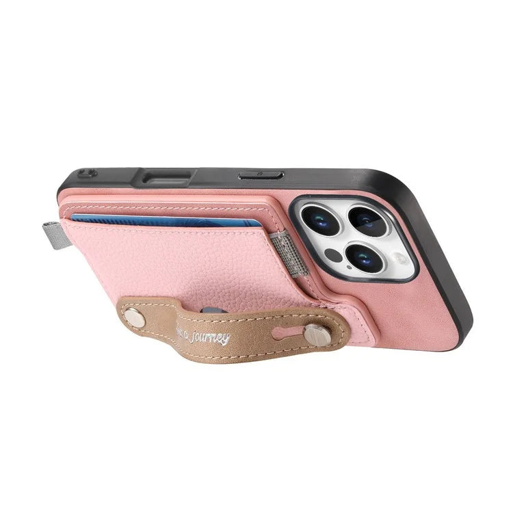 For iPhone 16 Pro Max Case Wristband Kickstand Leather+TPU Phone Cover Detachable Card Holder