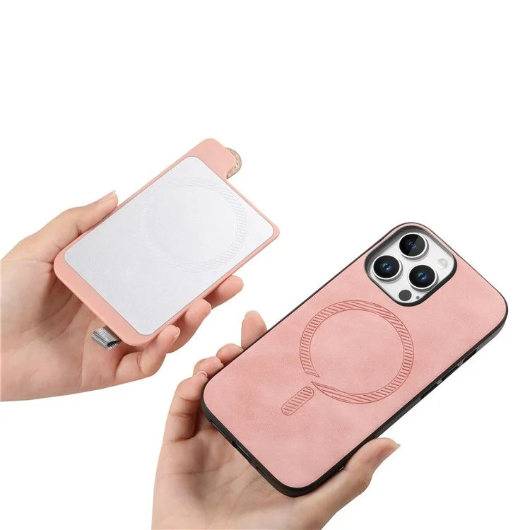 For iPhone 16 Pro Max Case Wristband Kickstand Leather+TPU Phone Cover Detachable Card Holder