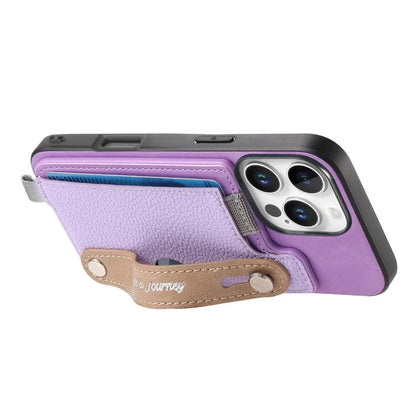 For iPhone 16 Pro Max Case Wristband Kickstand Leather+TPU Phone Cover Detachable Card Holder