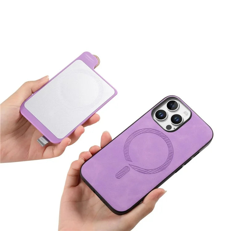 For iPhone 16 Pro Max Case Wristband Kickstand Leather+TPU Phone Cover Detachable Card Holder