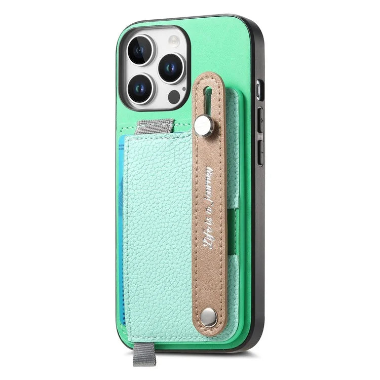 For iPhone 16 Pro Max Case Wristband Kickstand Leather+TPU Phone Cover Detachable Card Holder