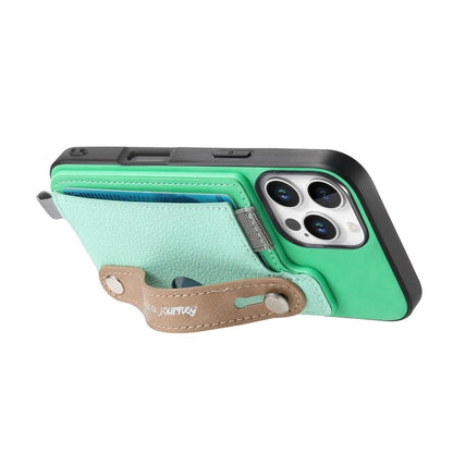 For iPhone 16 Pro Max Case Wristband Kickstand Leather+TPU Phone Cover Detachable Card Holder