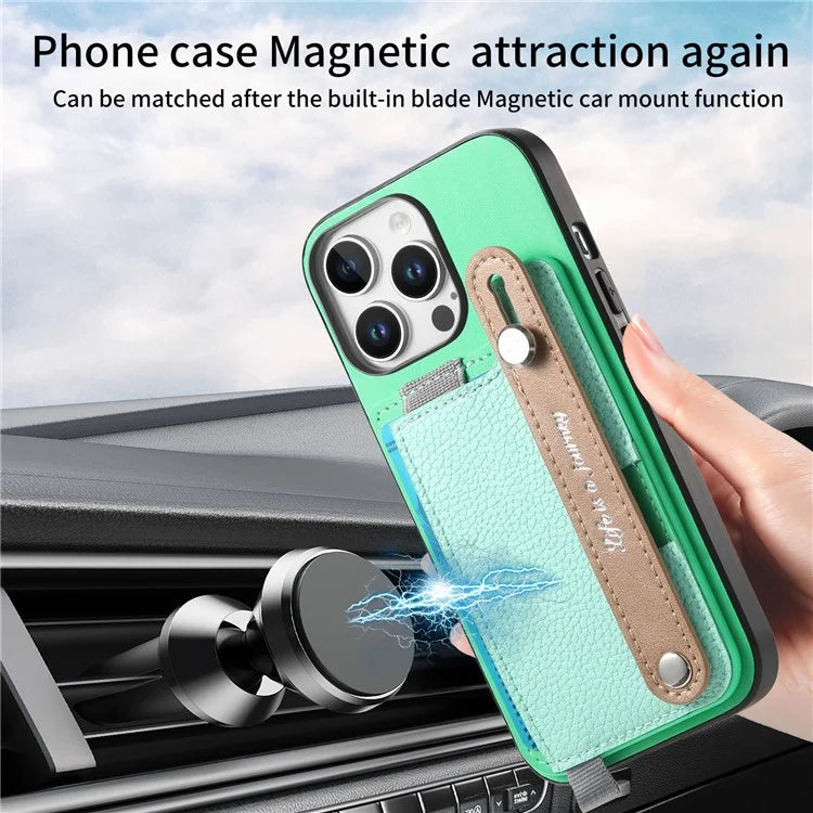 For iPhone 16 Pro Max Case Wristband Kickstand Leather+TPU Phone Cover Detachable Card Holder