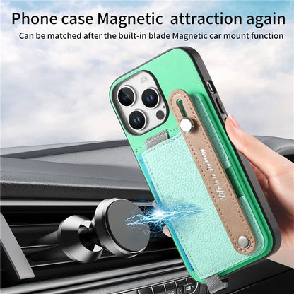 For iPhone 16 Pro Max Case Wristband Kickstand Leather+TPU Phone Cover Detachable Card Holder