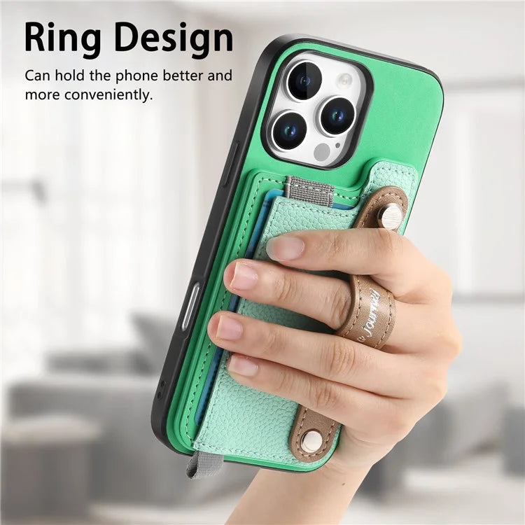 For iPhone 16 Pro Max Case Wristband Kickstand Leather+TPU Phone Cover Detachable Card Holder