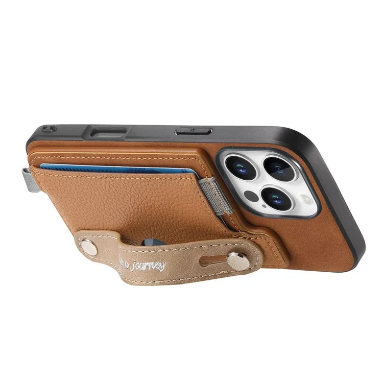 For iPhone 16 Pro Max Case Wristband Kickstand Leather+TPU Phone Cover Detachable Card Holder