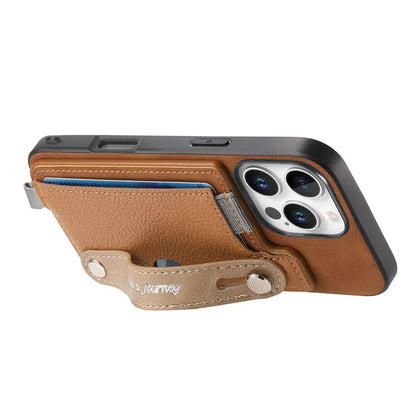 For iPhone 16 Pro Max Case Wristband Kickstand Leather+TPU Phone Cover Detachable Card Holder
