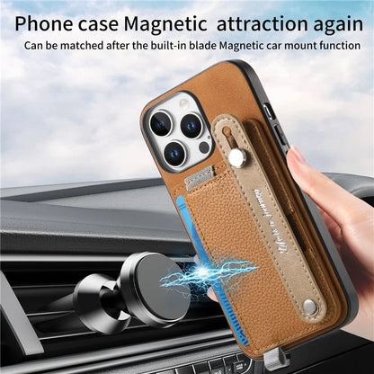 For iPhone 16 Pro Max Case Wristband Kickstand Leather+TPU Phone Cover Detachable Card Holder