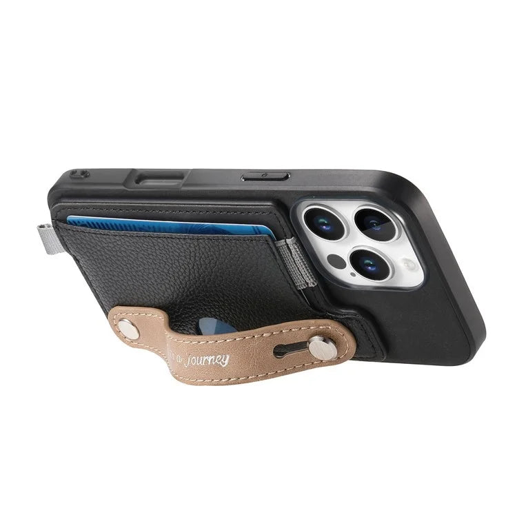 For iPhone 16 Pro Max Case Wristband Kickstand Leather+TPU Phone Cover Detachable Card Holder