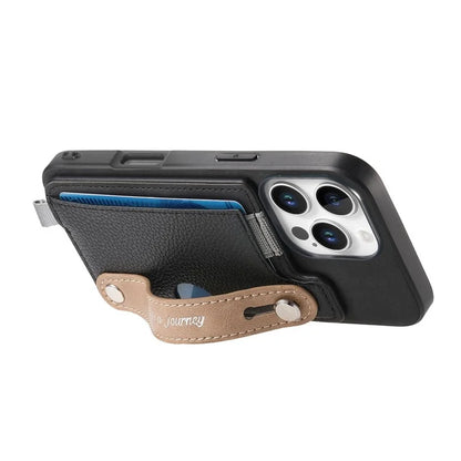 For iPhone 16 Pro Max Case Wristband Kickstand Leather+TPU Phone Cover Detachable Card Holder