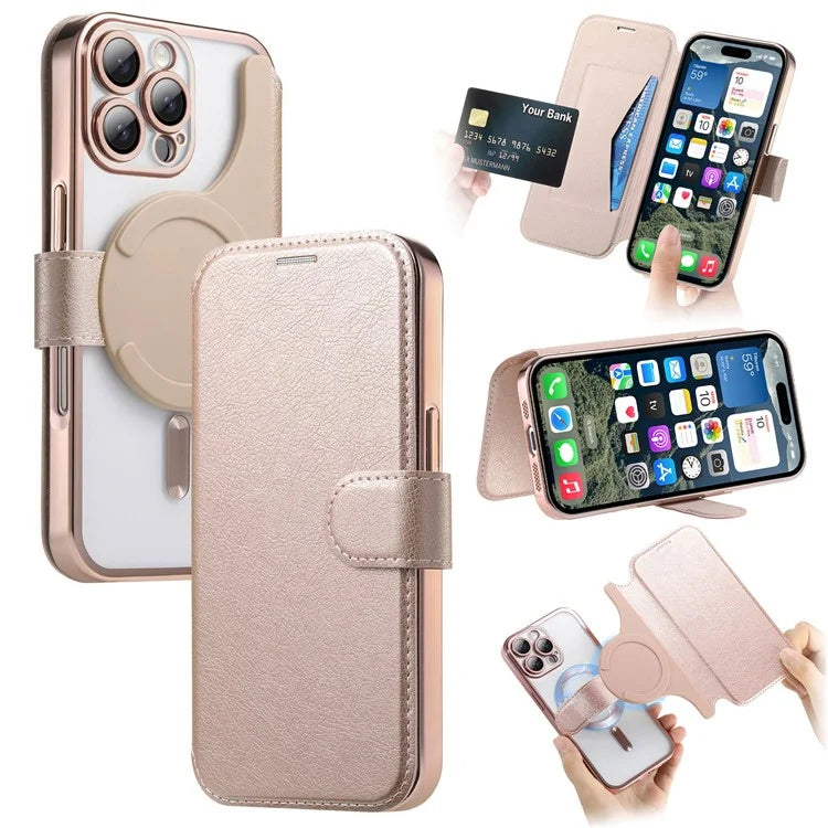 CASENEO For iPhone 16 Pro Max Case with Lens Film TPU Inner Shell Detachable Leather Phone Cover