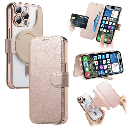 CASENEO For iPhone 16 Pro Max Case with Lens Film TPU Inner Shell Detachable Leather Phone Cover