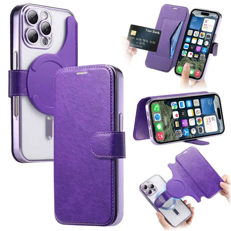 CASENEO For iPhone 16 Pro Max Case with Lens Film TPU Inner Shell Detachable Leather Phone Cover