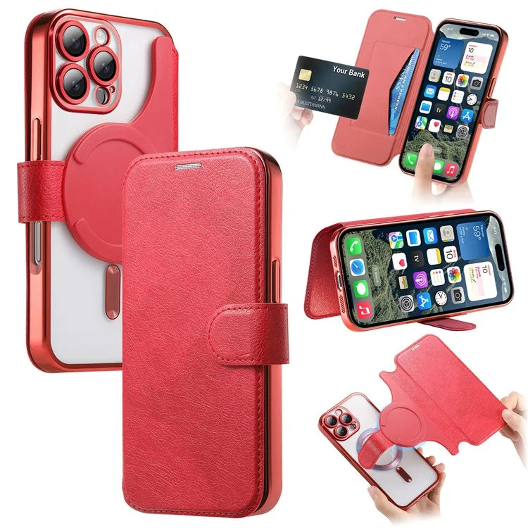 CASENEO For iPhone 16 Pro Max Case with Lens Film TPU Inner Shell Detachable Leather Phone Cover