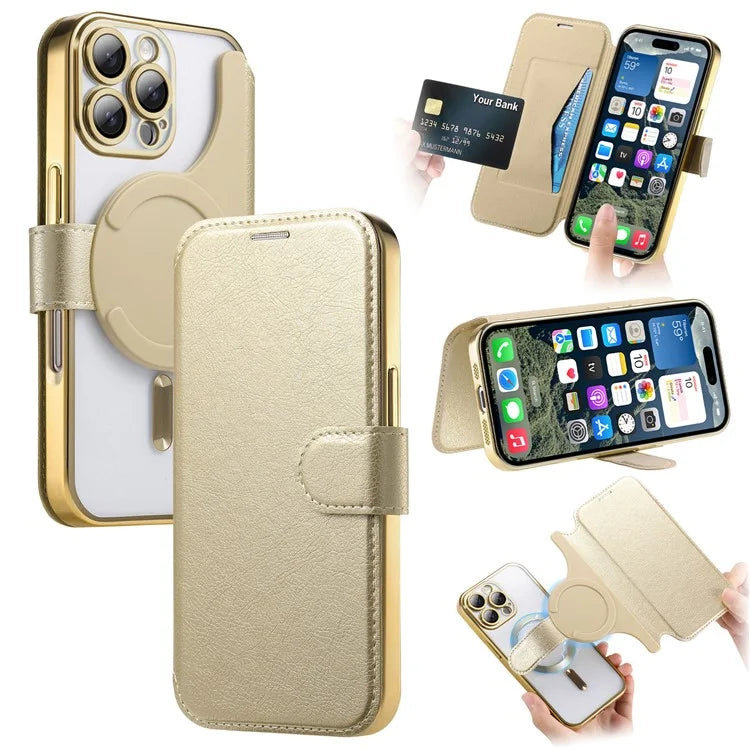 CASENEO For iPhone 16 Pro Max Case with Lens Film TPU Inner Shell Detachable Leather Phone Cover