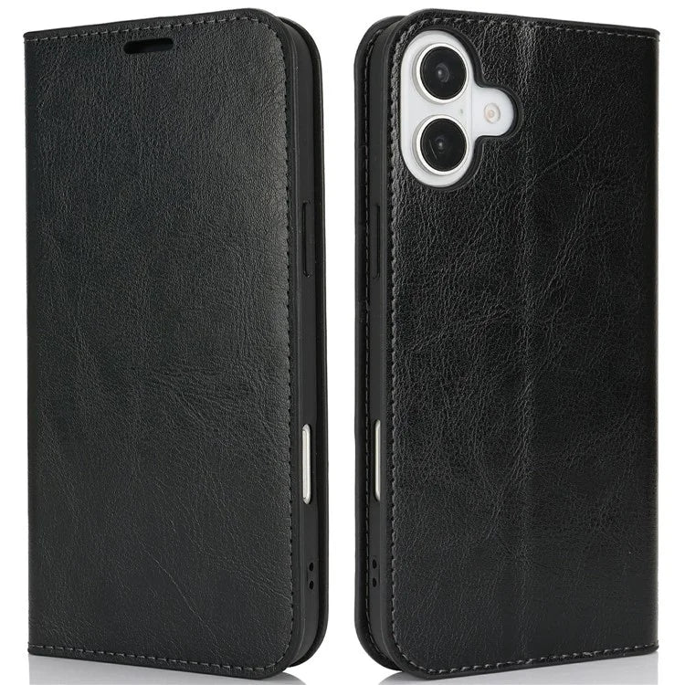For iPhone 16 Case Crazy Horse Texture Split Leather Wallet Phone Cover