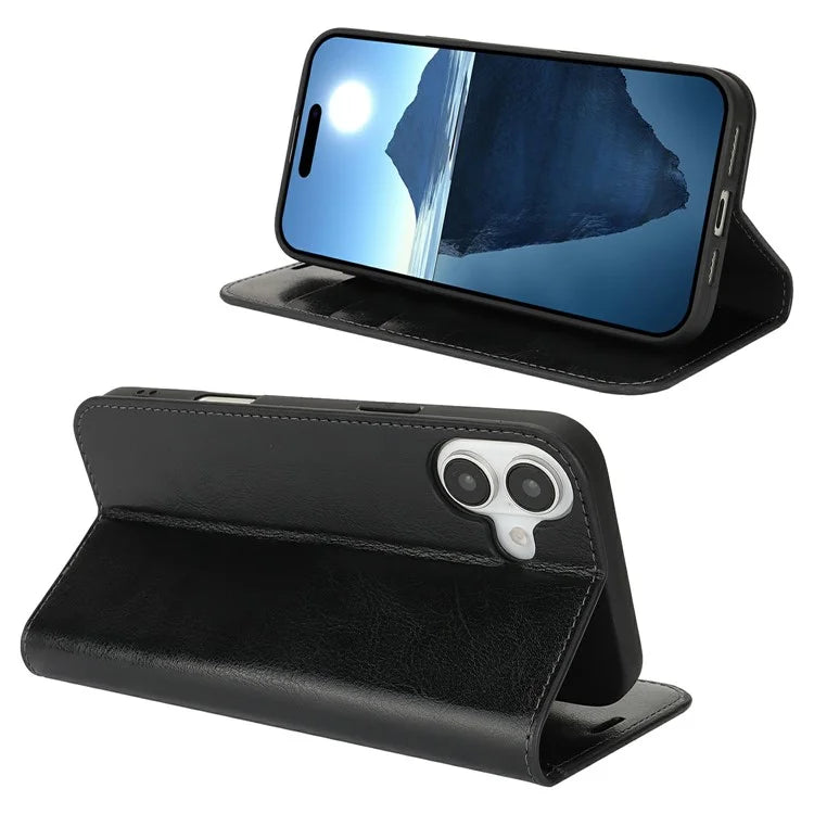 For iPhone 16 Case Crazy Horse Texture Split Leather Wallet Phone Cover