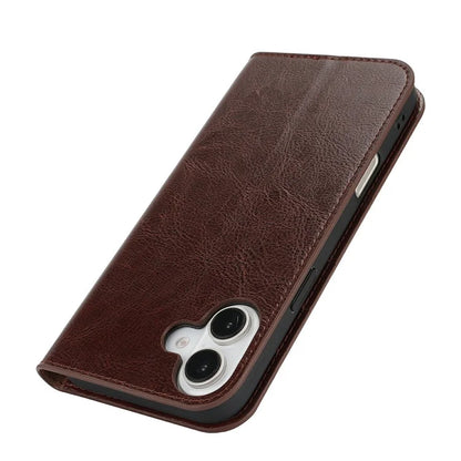 For iPhone 16 Case Crazy Horse Texture Split Leather Wallet Phone Cover