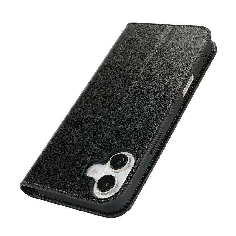 For iPhone 16 Plus Case Crazy Horse Texture Split Leather Wallet Phone Cover