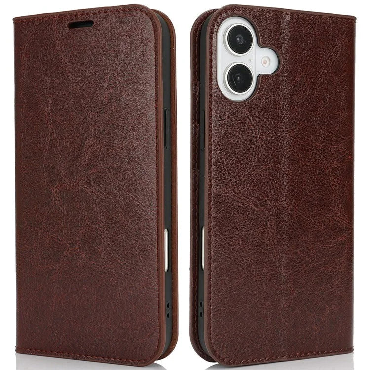 For iPhone 16 Plus Case Crazy Horse Texture Split Leather Wallet Phone Cover