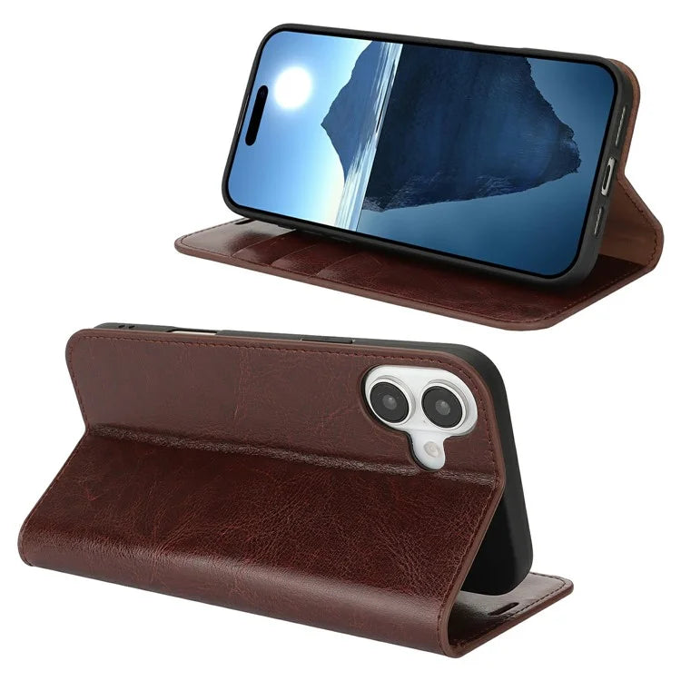 For iPhone 16 Plus Case Crazy Horse Texture Split Leather Wallet Phone Cover
