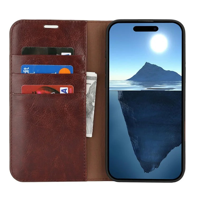 For iPhone 16 Plus Case Crazy Horse Texture Split Leather Wallet Phone Cover