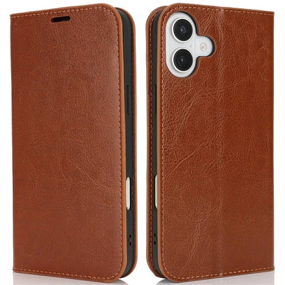 For iPhone 16 Plus Case Crazy Horse Texture Split Leather Wallet Phone Cover