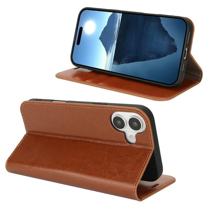 For iPhone 16 Plus Case Crazy Horse Texture Split Leather Wallet Phone Cover