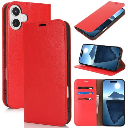 For iPhone 16 Plus Case Crazy Horse Texture Split Leather Wallet Phone Cover