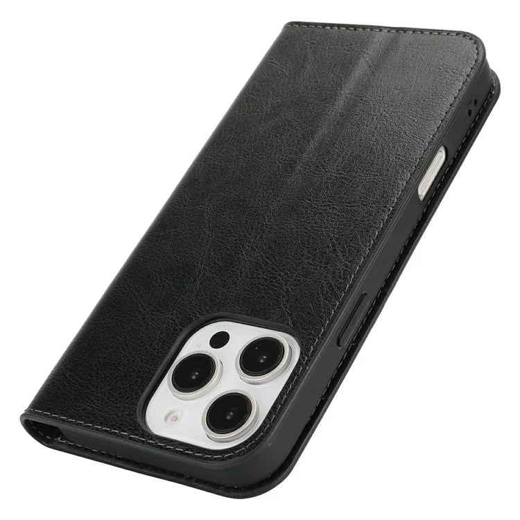 For iPhone 16 Pro Case Crazy Horse Texture Split Leather Wallet Phone Cover
